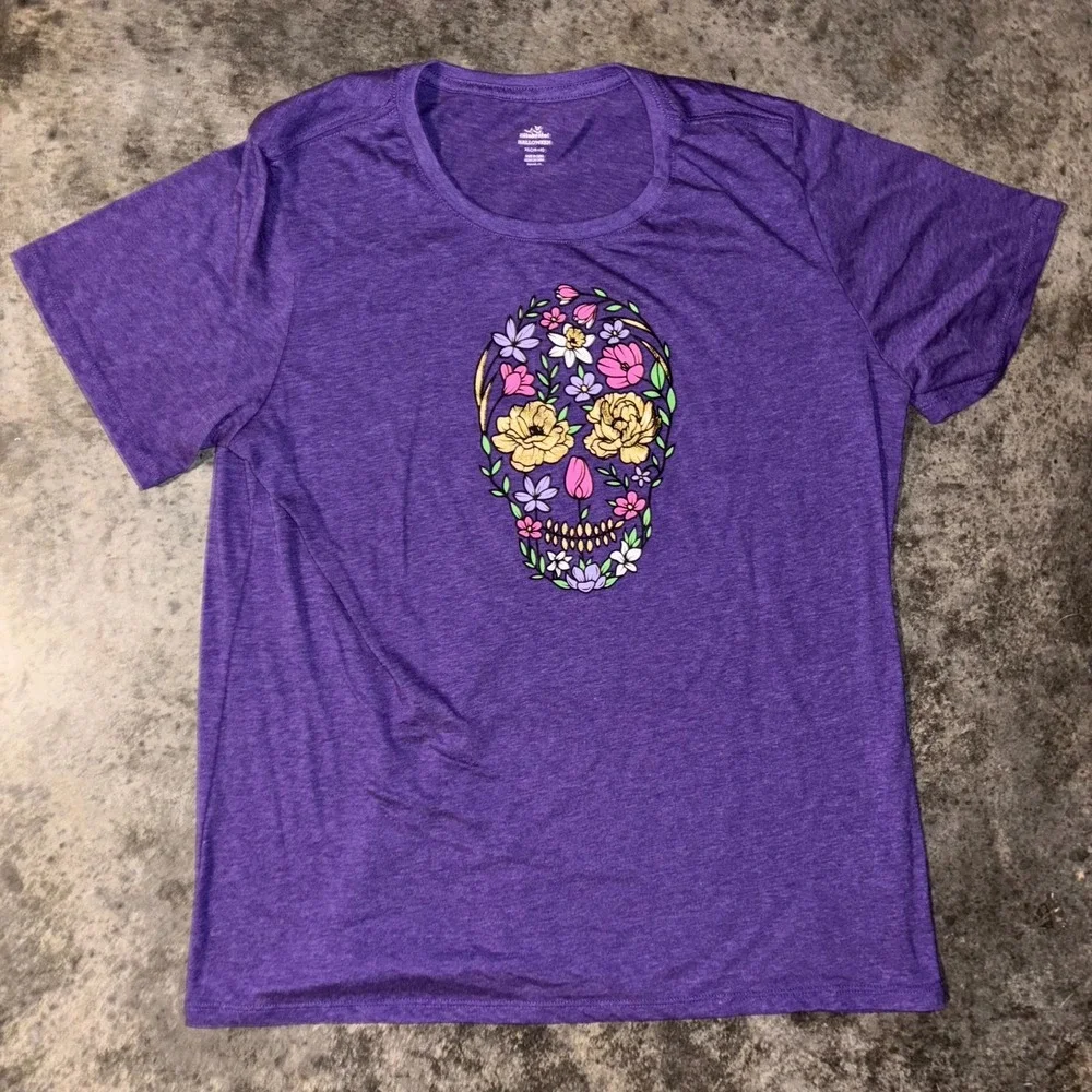 Way To Celebrate Sugar Skull Day of The Dead Halloween T-Shirt Womens XL Purple - Picture 2 of 7